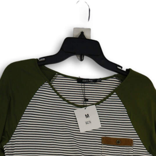 NWT Womens Green White Striped Round Neck 3/4 Sleeve Blouse Top Size Medium image number 3