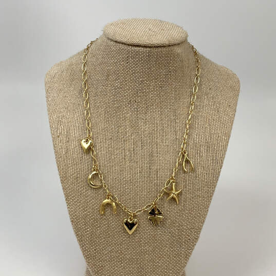 Designer J. Crew Gold-Tone Link Chain Good Luck Multiple Charm Necklace image number 1