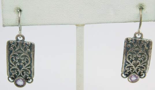 Didae Israel 925 Faceted Amethyst Scrolled Filigree Drop Earrings 5.5g image number 1