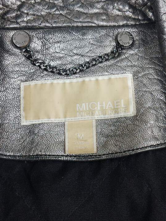 Michael Kors Women's Metallic Leather Moto Jacket Size M image number 5