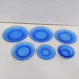 Hazel Atlas Moderntone Blue Glass Plates & Bowl Assorted 6pc Lot