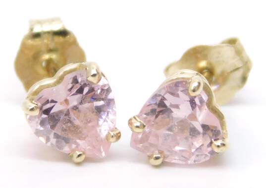 14K Yellow Gold Pink Zirconia Heart Shaped Stud Earrings 0.8g image number 2
