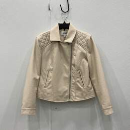 BB Dakota Steve Madden Womens Off-White Leather Long Sleeve Full Zip Jacket Sz L