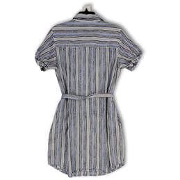 NWT Womens White Black Striped Tie Waist Collared Shirt Dress Size Small alternative image