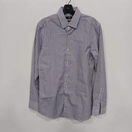 Boss Men's Slim Fit Striped White/Blue/Purple Button-Up Size 15
