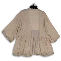 Womens Beige Floral Crochet Open Front Cover-Up Cardigan Top Size Small alternative image