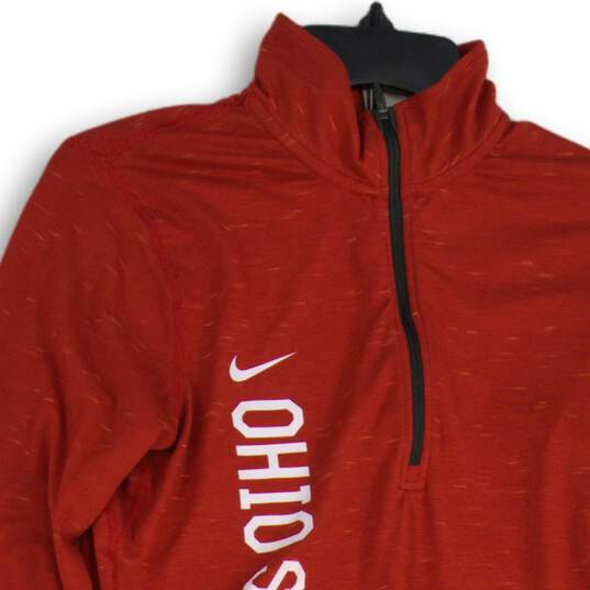 Nike Womens Red Ohio State Buckeyes Quarter Zip Pullover T-Shirt Size Medium image number 3