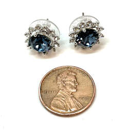 Designer Stella & Dot Silver-Tone Blue Crystal Cut Stone Stud Earrings alternative image