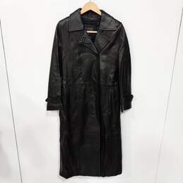 Wilsons Leather Black Leather Belted Trench Coat Women's Size M