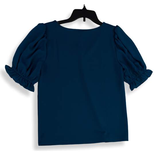 NWT Ann Taylor Womens Blue V-Neck Puff Sleeve Pullover Blouse Top Size S image number 2