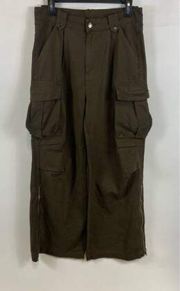 NWT Cider Womens Green Cotton Pleated Ankle Zip Pockets Cargo Pants Size Large