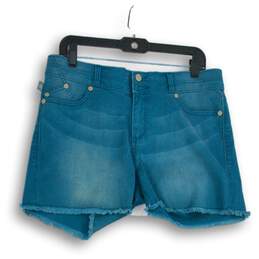 NWT Rock & Republic Womens Blue Medium Wash Raw Hem Cut-Off Shorts Size 12