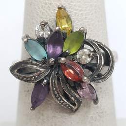 Sterling Silver Assorted Rainbow Gemstone Sz 5.75-6.75 Rings & Earring Bundle 5pcs. 14.0g alternative image