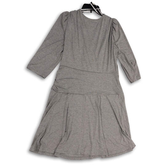 Womens Gray V-Neck Knee Length 3/4 Sleeve Pullover A-Line Dress Size 14 image number 2