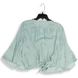 Lauren Conrad Womens Teal White Striped Bell Sleeve Blouse Top Size XL alternative image