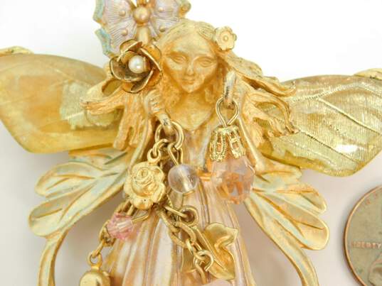 Kirks Folly Designer Gold Tone Icy Rhinestone Fairy Brooch Pendant 40.9g image number 3
