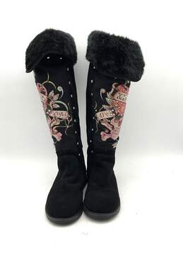 Don Ed Hardy Women's Black Faux Fur Boots 7