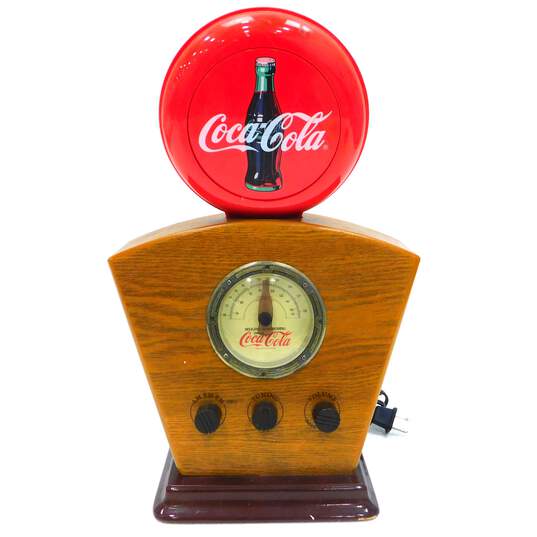 Vintage Coca-Cola Wooden Case AM/FM Radio Lighted Dial & Globe image number 1