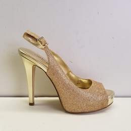 Cathy Jean Gold Glitter Pump Sandal Heels Shoes Size 7.5