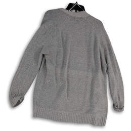 Womens Gray Knitted Long Sleeve Pockets Open Front Cardigan Sweater Size L alternative image