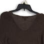 Womens Brown Knitted Long Sleeve V-Neck Pullover Sweater Size XL image number 4