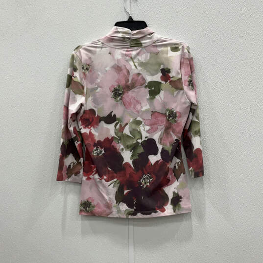 Womens Multicolor Floral V-Neck Long Sleeve Pullover Blouse Top Size M image number 2
