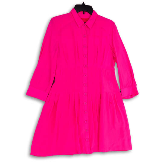 Womens Pink Pleated Spread Collar Long Sleeve Shirt Dress Size 6 image number 1
