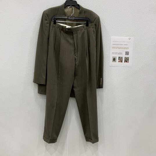 Oscar De La Renta Mens Gray Brown Blazer And Pants 2Pcs Suit Set Size 42L w/ COA image number 1