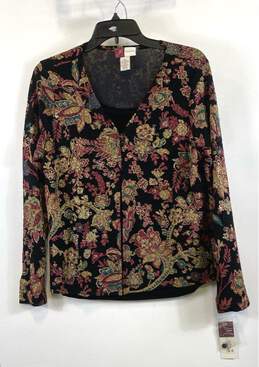 NWT JM Collection Womens Multicolor Floral Long Sleeves Blouse Top Size Large