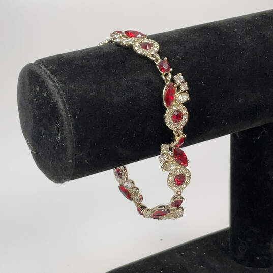 Designer Givenchy Silver-Tone Red Crystal Leaf Cut Stone Tennis Bracelet image number 1