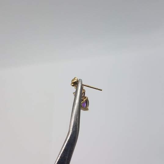 10k Gold Diamond Amethyst Heart Dangle Earrings 1.8g image number 4