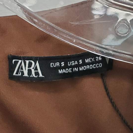Zara Brown Faux Wrap Long Sleeve Mini Dress WM Size S NWOT image number 3