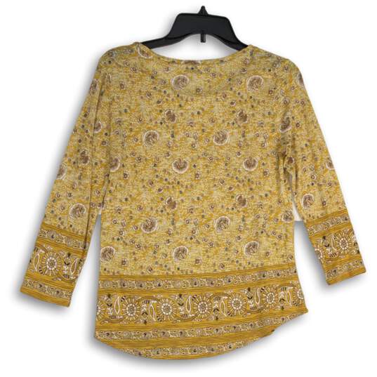 Lucky Brand Womens Yellow Brown Floral Long Sleeve Pullover Blouse Top Size S image number 2