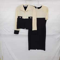 Renee Bassetti Vintage Black & Ivory Wool Dress & Jacket Set WM Size 42