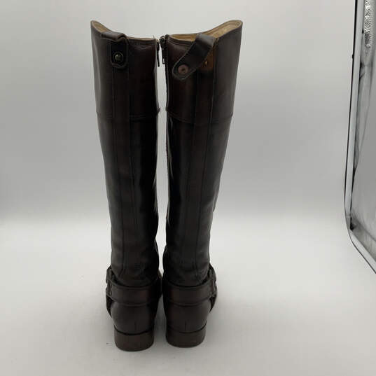 Womens Brown Leather Round Toe Side Zip Knee High Ridding Boots Size 7 B image number 4