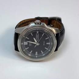 Designer Citizen Eco Drive Silver-Tone Black Leather Strap Analog Wristwatch alternative image