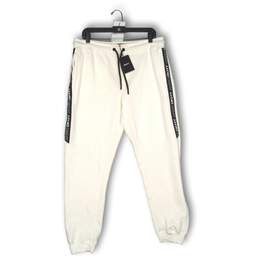 NWT DKNY Mens Jogger Pants Elastic Waist Drawstring Tapered Leg White Size Large