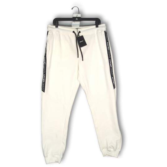 NWT DKNY Mens Jogger Pants Elastic Waist Drawstring Tapered Leg White Size Large image number 1