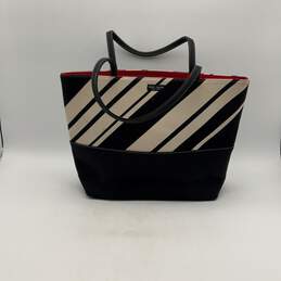 Womens Monaco Black White Striped Zipper Double Handle Tote Bag Purse