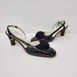 VTG Aaron's Palizzo Slingback Black Iridescent Glossy Leather Pumps  Size 7