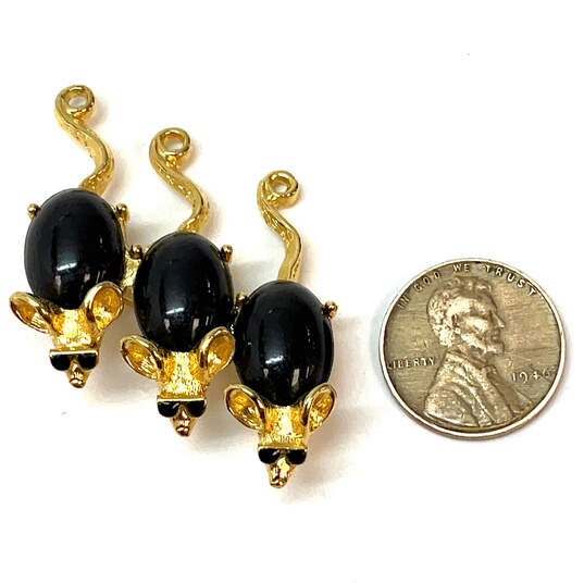 Designer Joan Rivers Gold-Tone Three Blind Mice Black Stone Brooch Pin image number 3
