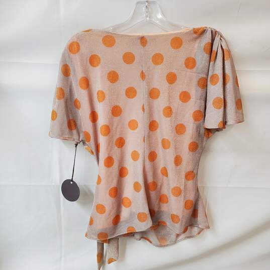 Anthropologie Eva Franco Orange Dotted Tie Waist Draped Blouse Size Small NWT image number 4