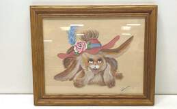 Original Artwork Whimsical Bunny with Bonnet/ Framed Signed Painting