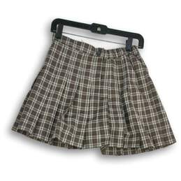 Aerie Womens Gray Plaid Pleated Back Button Short Mini Skirt Size Small alternative image