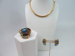 VNTG Monet & Fashion Gold Tone Necklace & Blue Faux Stone Brooch & Earrings