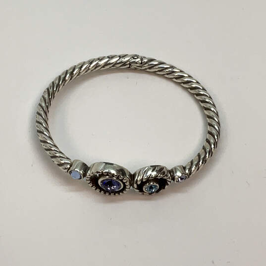 Designer Brighton Silver-Tone Purple Crystal Stone Hinged Bangle Bracelet image number 3