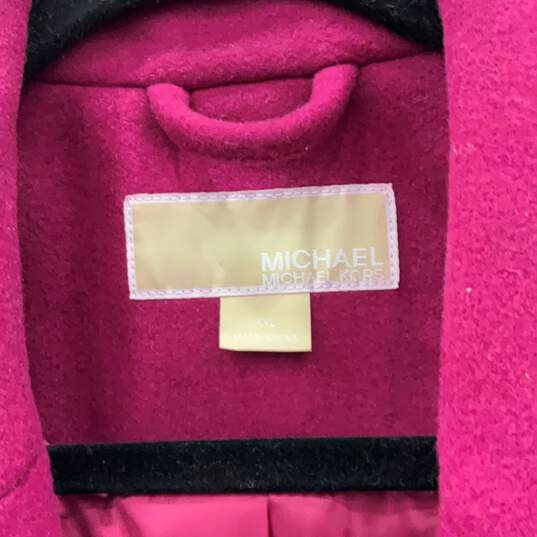 NWT Michael Michael Kors Womens Magenta Button Front Long Overcoat Size XXL image number 2