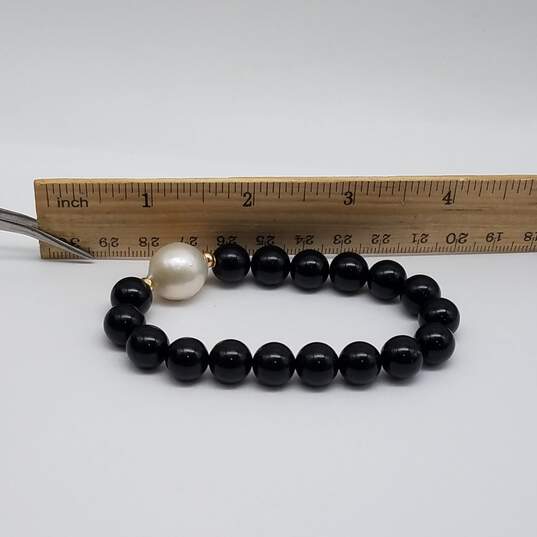 14k Gold FW Pearl & Onyx Beaded Expandable Bracelet 28.0g image number 6