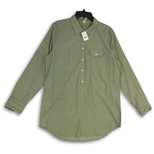 NWT Womens Green Long Sleeve Spread Collar Half Button Up Shirt Size Large image number 1