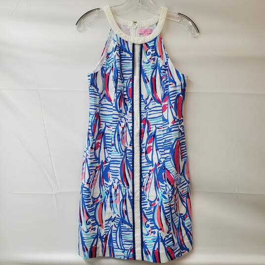 Lilly Pulitzer Pearl Shift White/Blue/Pink Sleeveless Dress Women's Size 4 image number 1